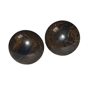 Vintage Brown Chocolate Marbled Thick Bakelite Screw Back Clip On Earrings